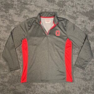 Scarlet & Gray Ohio State Buckeyes Mens L Quarter Zip Pullover Gray Red Fleece